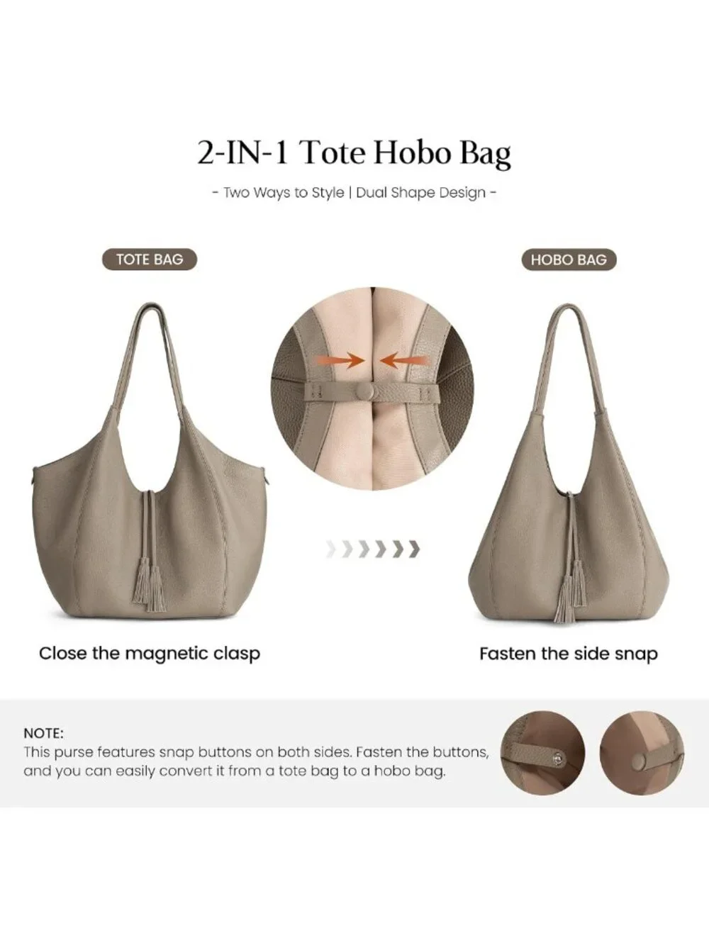 Soft Genuine Leather Slouchy Tote Hobo Shoulder Bag for Women - Travel Essential